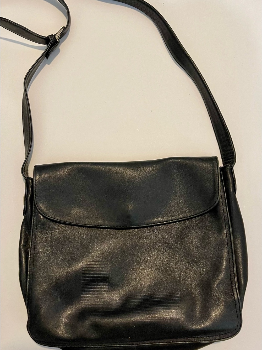Vintage Lancel Paris Black Leather Crossbody Bag 1876 with gold hardware